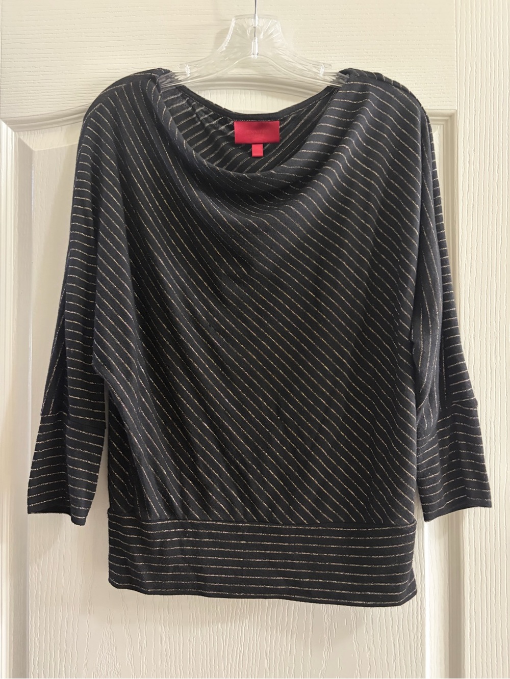 Jennifer Lopez Black Metallic Stripe Cowl Neck Dolman Sleeve Top Size M